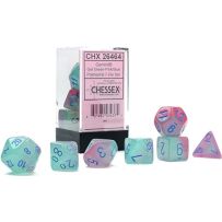 Chessex Gemini 7 Dice Polyhedral Set - Gel Green And Pink With Blue