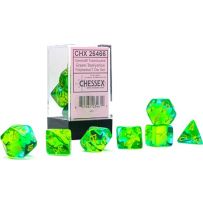 Chessex Gemini 7 Dice Polyhedral Set - Green And Teal With Yellow