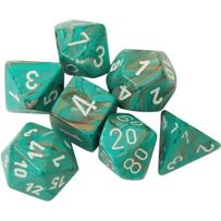 Chessex Marble 7 Dice Set - Oxi-Copper with White