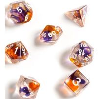 Purple Orange Clear Polyhedral Dice Set