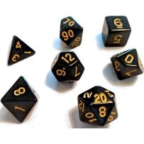 Solid Black And Gold Polyhedral Dice Set