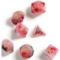 Pink And Black And Red Marble Polyhedral Dice Set